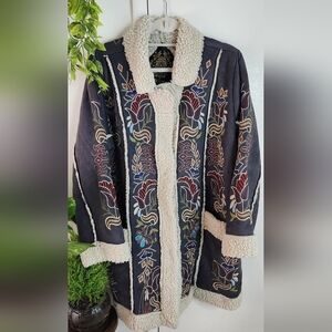 ✨️Johnny Was Embroidered Boho Sherpa-Lined Statement Coat – XL✨️